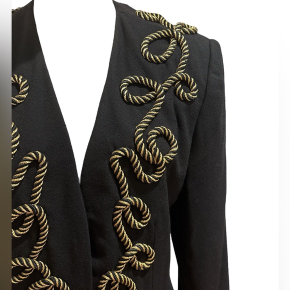 80s GLORIA SACHS WOOL BLACK FITTED BLAZER W BLACK & GOLD METALLIC CORD SZ 10 - Picture 6 of 11